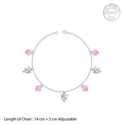Silver Rosy Heartlet Kids Anklet (1 - 5 Years)