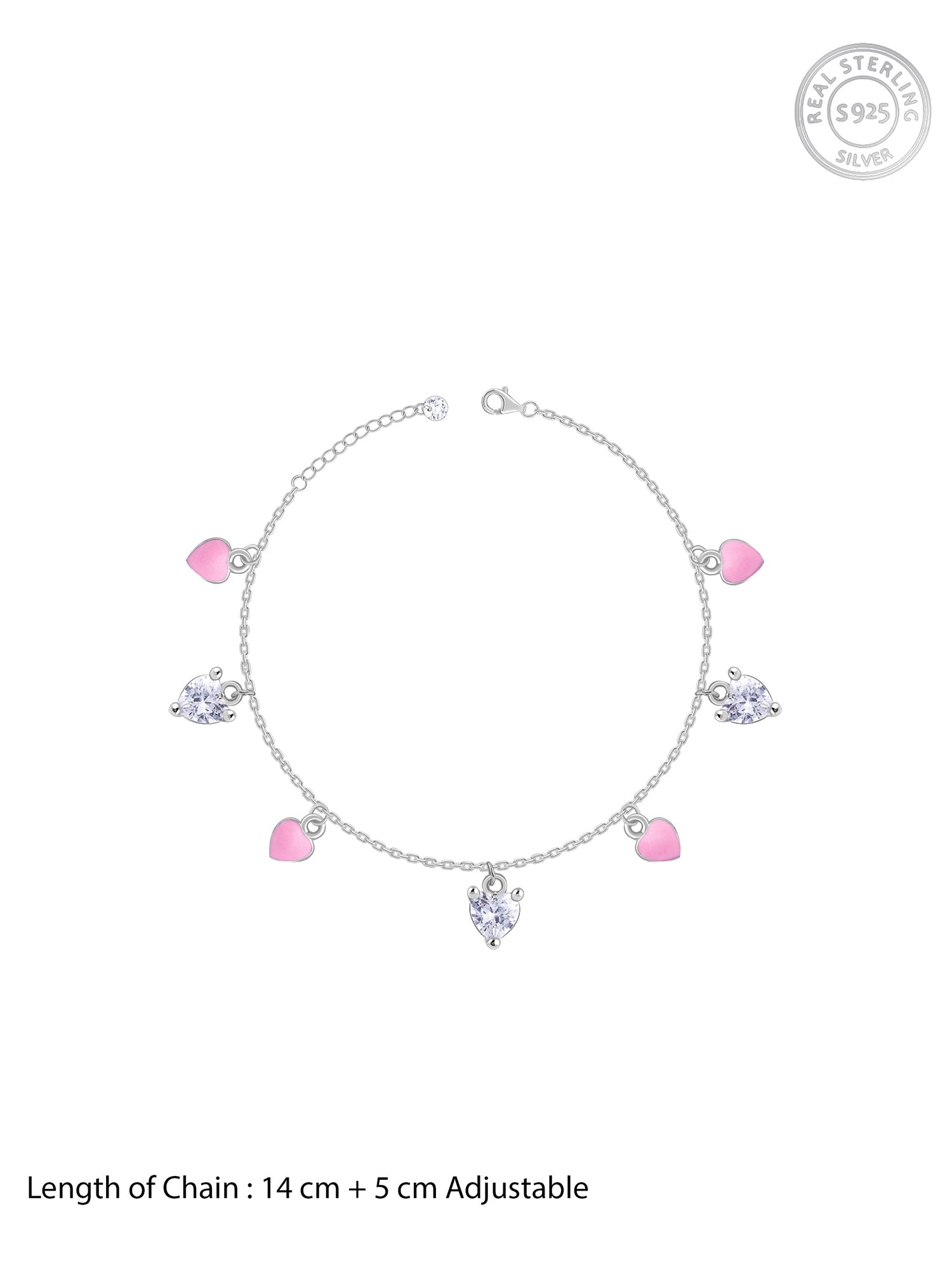 Silver Rosy Heartlet Kids Anklet (1 - 5 Years)