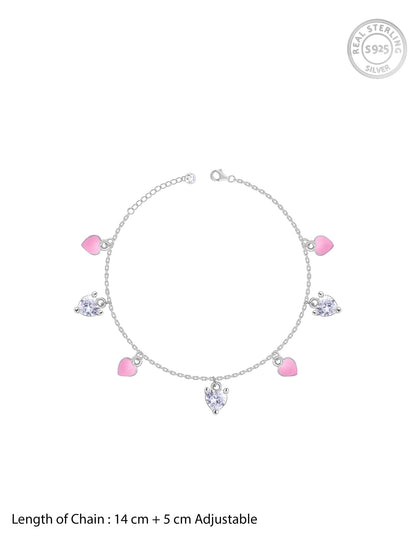 Silver Rosy Heartlet Kids Anklet (1 - 5 Years)