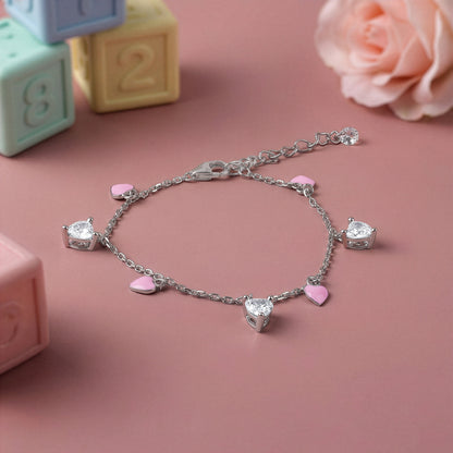 Silver Rosy Heartlet Kids Anklet (1 - 5 Years)