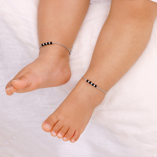 (Pair) Silver Minimal Nazariya Kids Anklets