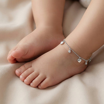 Silver Sparkle Hearts Kids Anklet (0 - 1 Years)
