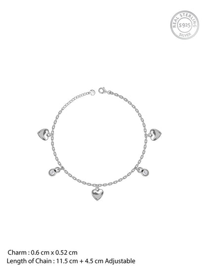 Silver Sparkle Hearts Kids Anklet (0 - 1 Years)