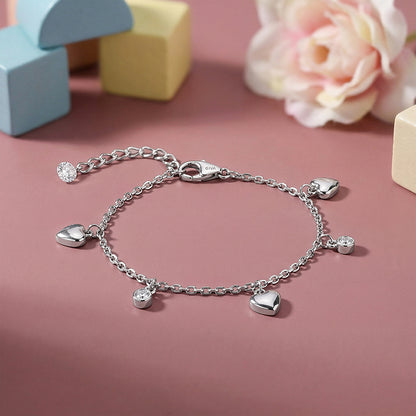 Silver Sparkle Hearts Kids Anklet (0 - 1 Years)