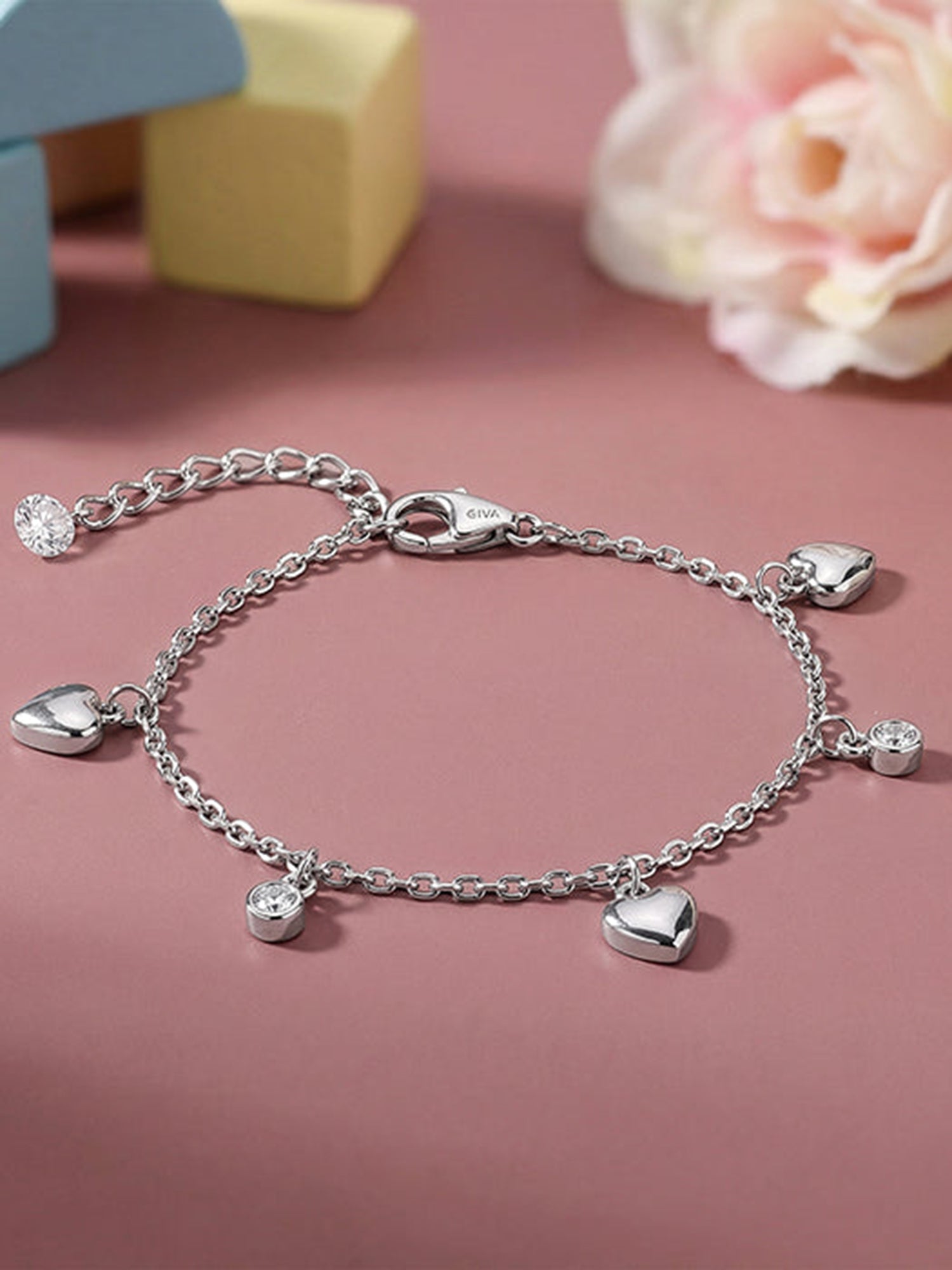 Silver Sparkle Hearts Kids Anklet (0 - 1 Years)