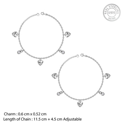 Silver Sparkle Hearts Kids Anklets (0 - 1 Years)