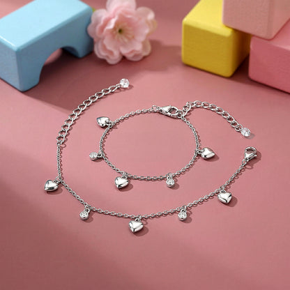 Silver Sparkle Hearts Kids Anklets (0 - 1 Years)