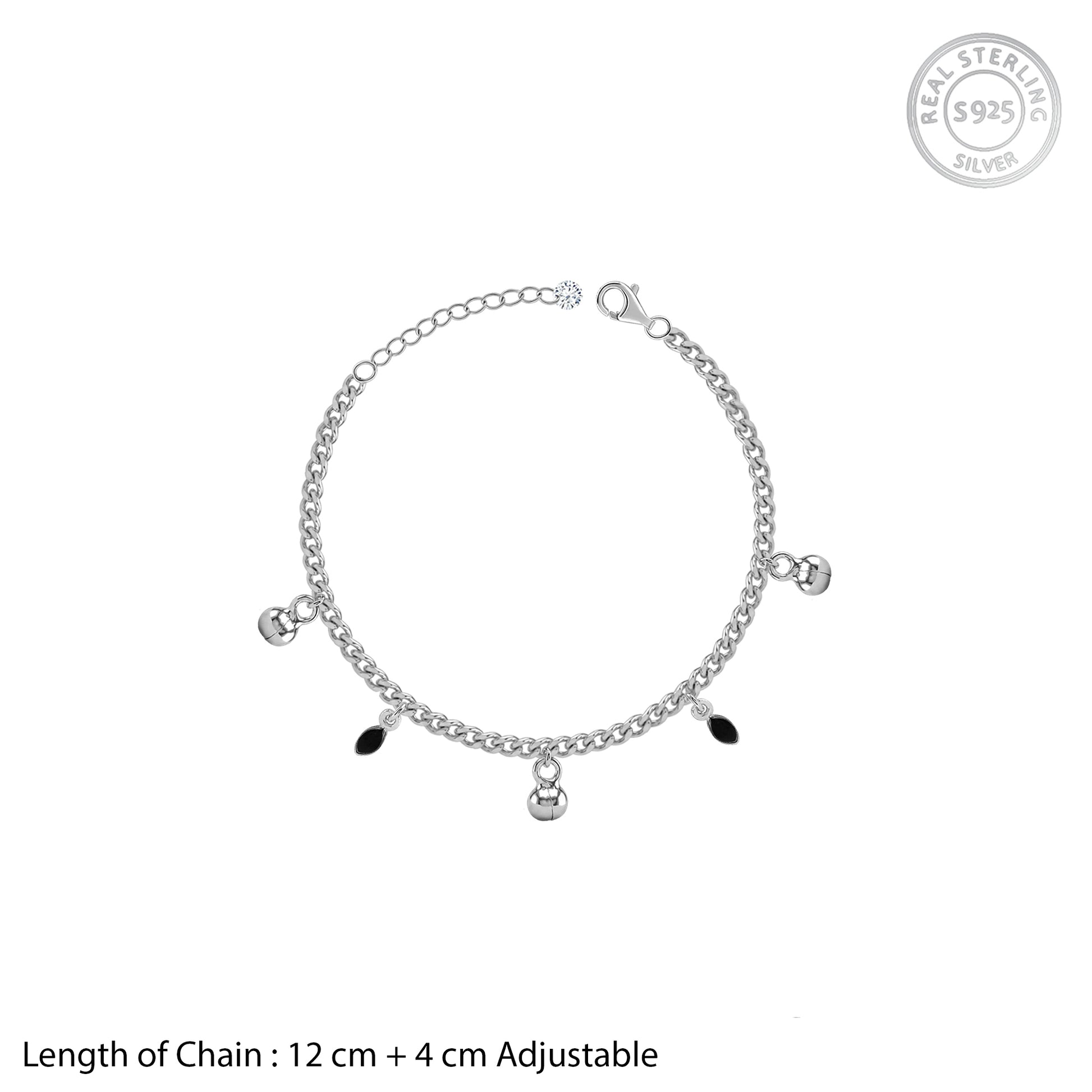 Silver Black Shiney Kids Anklet (0 - 1 Years)