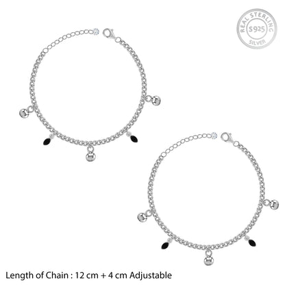 Silver Black Shiney Kids Anklets (0 - 1 Years)