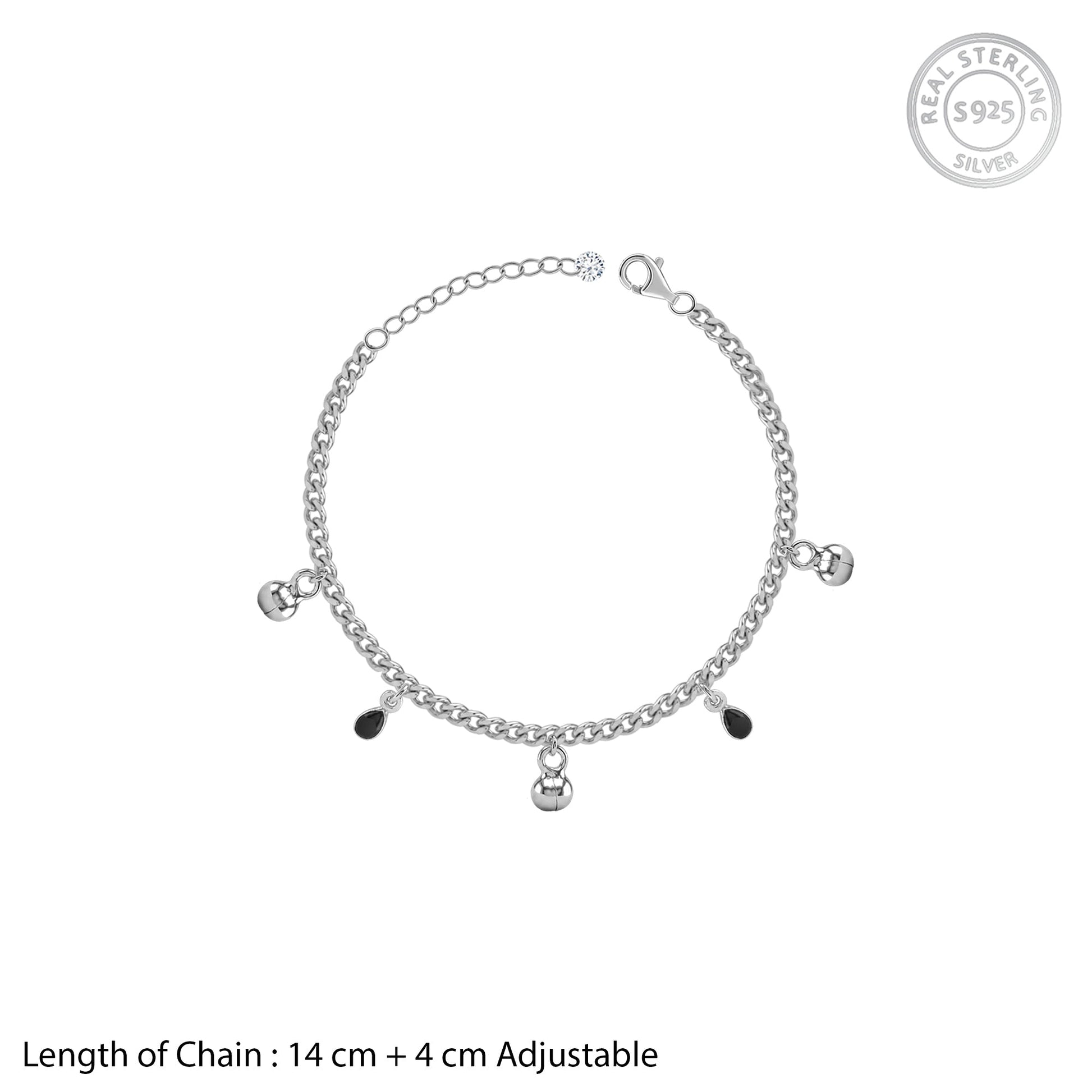 Silver Black Shine Kids Anklet (1 - 5 Years)