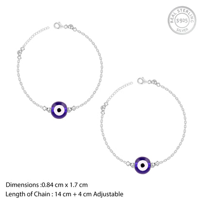 Silver Evil Eye Cutie Kids Anklet Pair