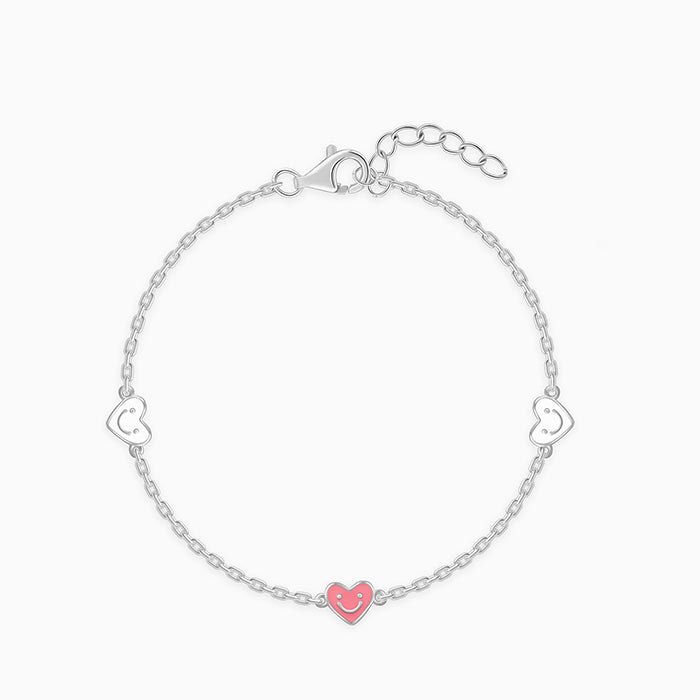 Silver Smiley Love Kids Bracelet (2 - 8 Years)
