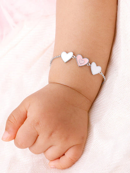 Silver Pookie Hearts Kids Bracelet