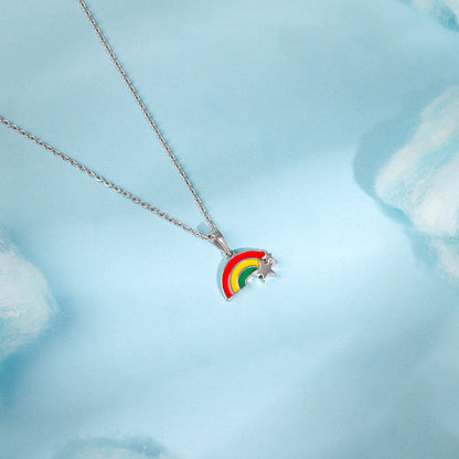 Silver Rainbow Hug Kids Pendant With Link Chain
