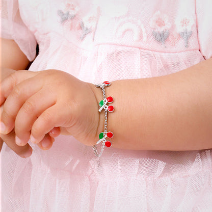 Silver Cherry Red Kids Bracelet (0 - 2 Years)