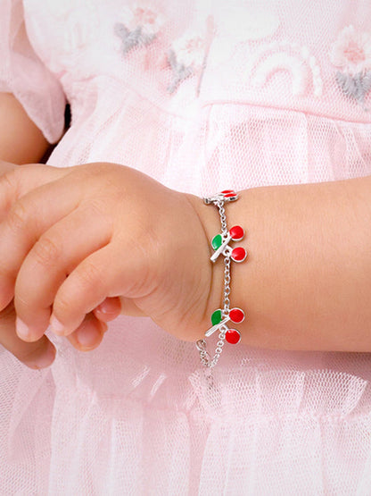 Silver Cherry Red Kids Bracelet (0 - 2 Years)