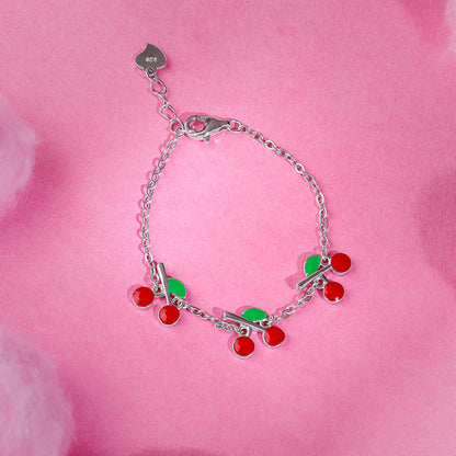Silver Cherry Red Kids Bracelet (0 - 2 Years)
