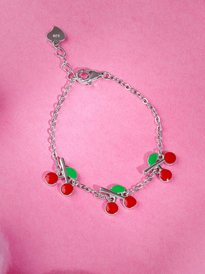 Silver Cherry Red Kids Bracelet (0 - 2 Years)