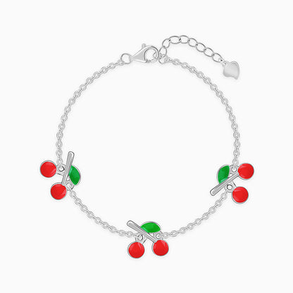 Silver Cherry Red Kids Bracelet (2 - 8 Years)