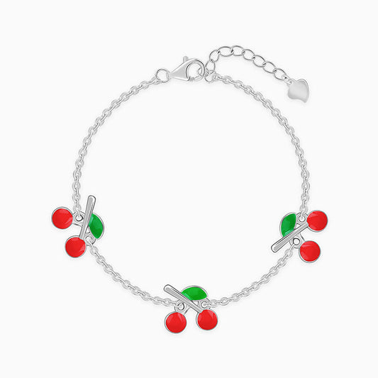 Silver Cherry Red Kids Bracelet (2 - 8 Years)