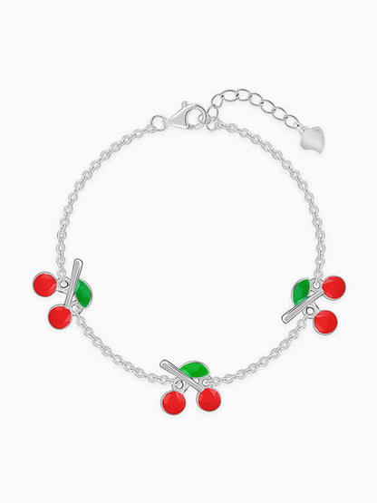 Silver Cherry Red Kids Bracelet (2 - 8 Years)