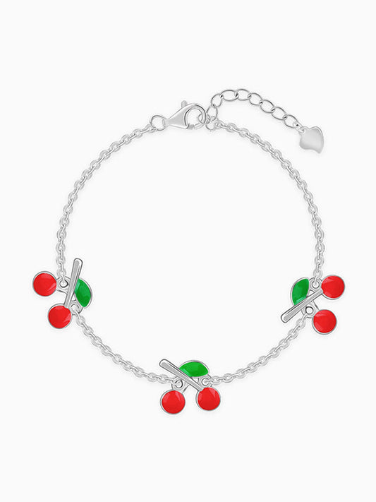 Silver Cherry Red Kids Bracelet (2 - 8 Years)