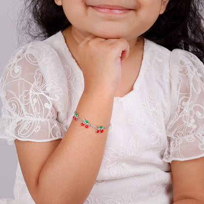 Silver Cherry Red Kids Bracelet (2 - 8 Years)