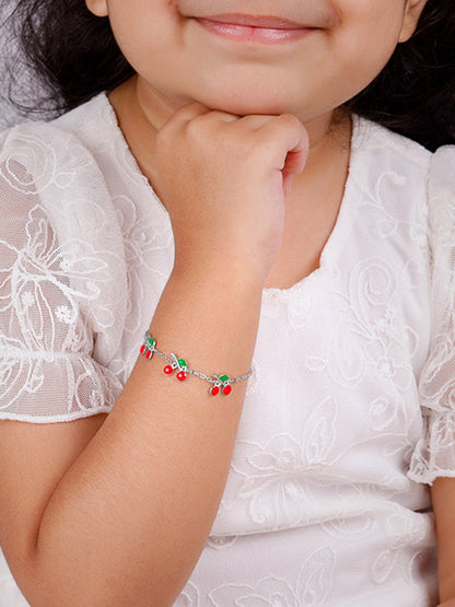 Silver Cherry Red Kids Bracelet (2 - 8 Years)