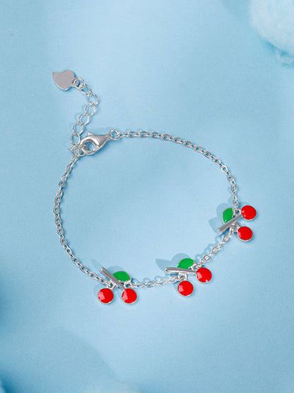 Silver Cherry Red Kids Bracelet (2 - 8 Years)