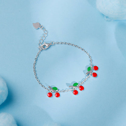 Silver Cherry Red Kids Bracelet (2 - 8 Years)