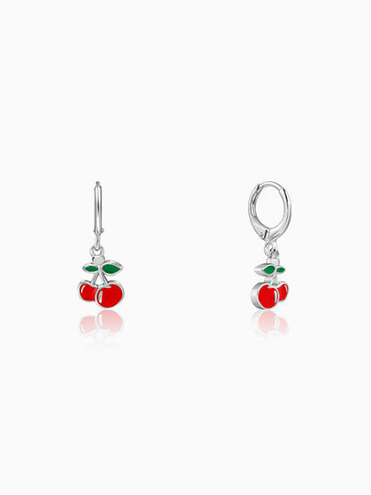 Silver Cherry Red Kids Hoop Earrings
