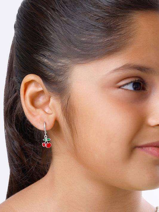 Silver Cherry Red Kids Hoop Earrings
