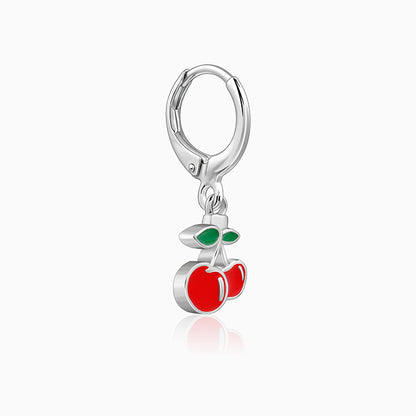 Silver Cherry Red Kids Hoop Earrings