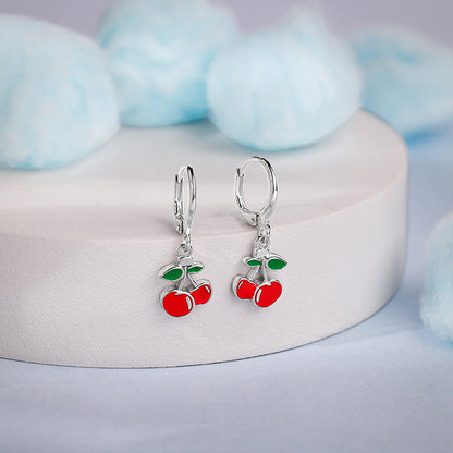 Silver Cherry Red Kids Hoop Earrings