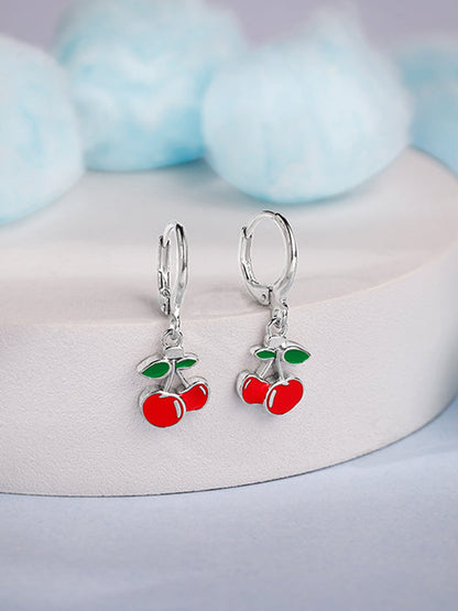 Silver Cherry Red Kids Hoop Earrings