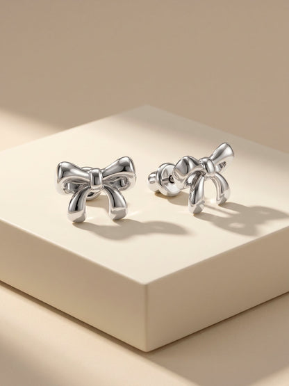 Silver Pretty Bow Kids Stud Earrings