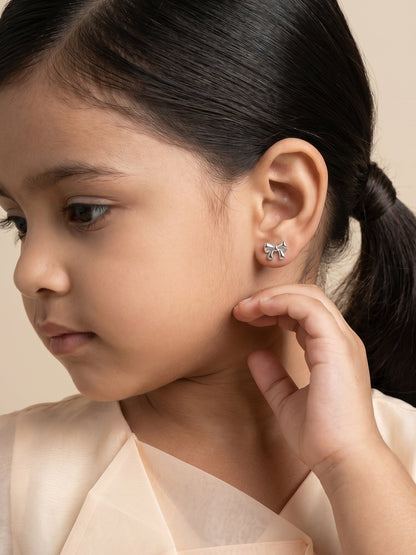 Silver Pretty Bow Kids Stud Earrings