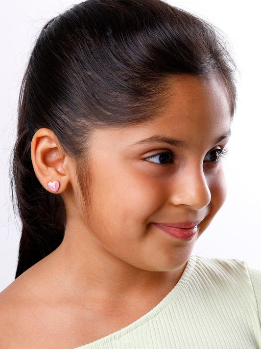 Golden Pink Heartie Kids Studs