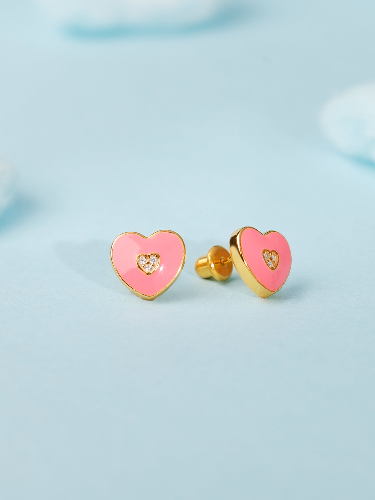 Golden Pink Heartie Kids Studs