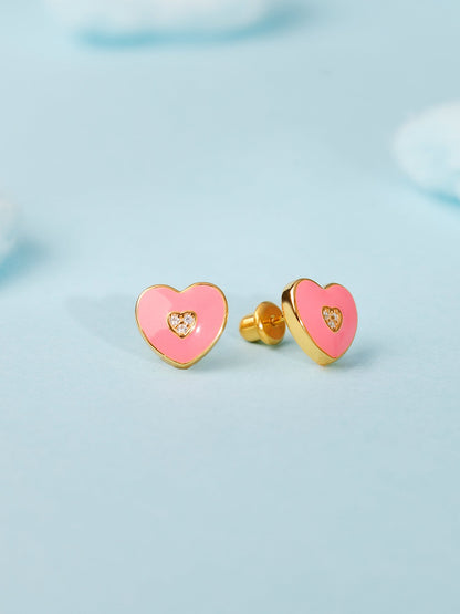 Golden Pink Heartie Kids Studs