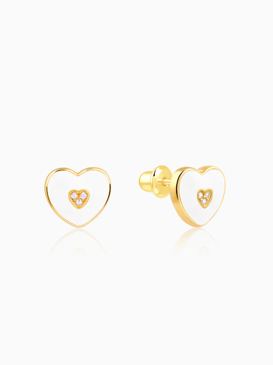 Golden White Heartie Kids Studs