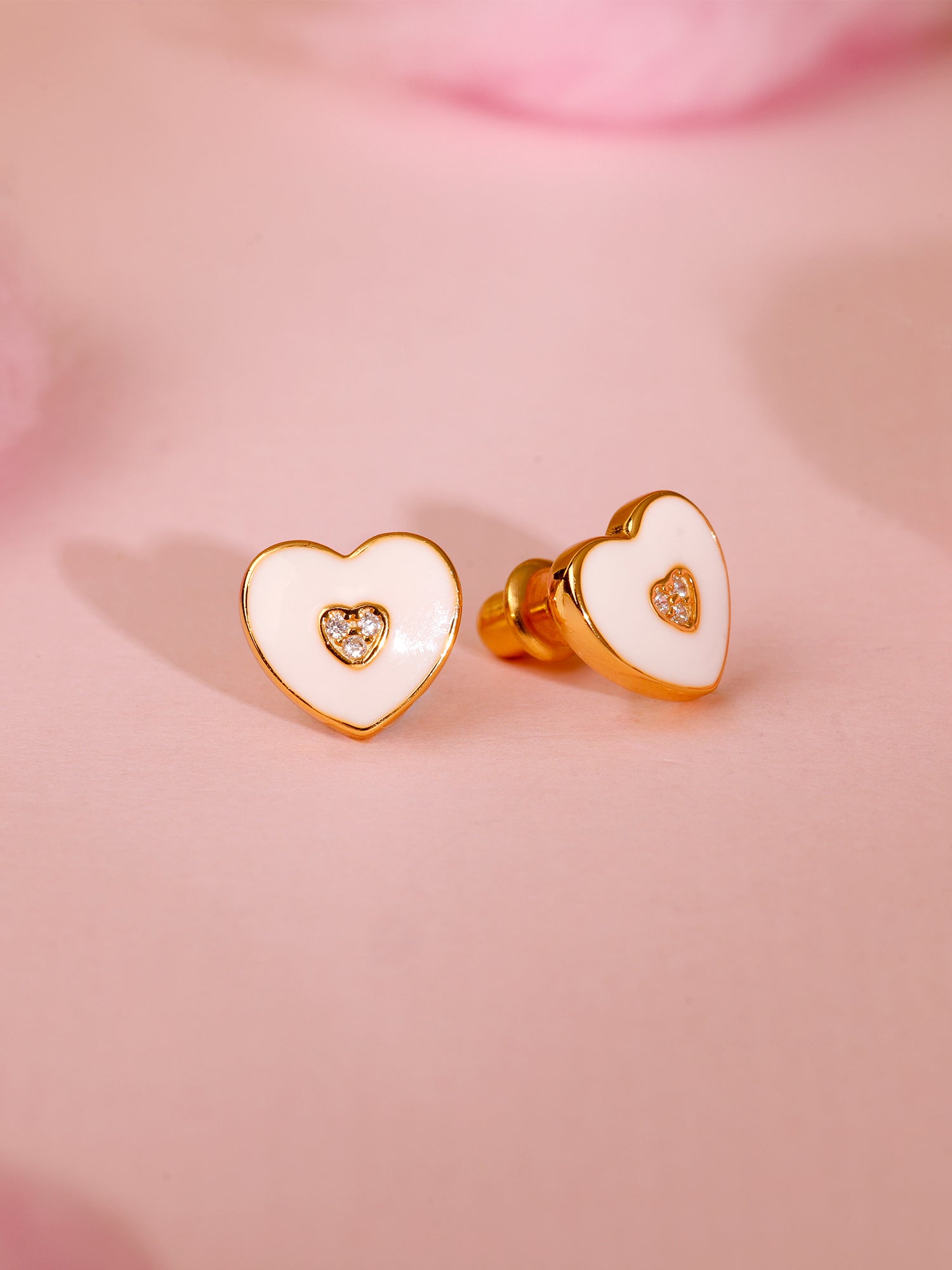 Golden White Heartie Kids Studs