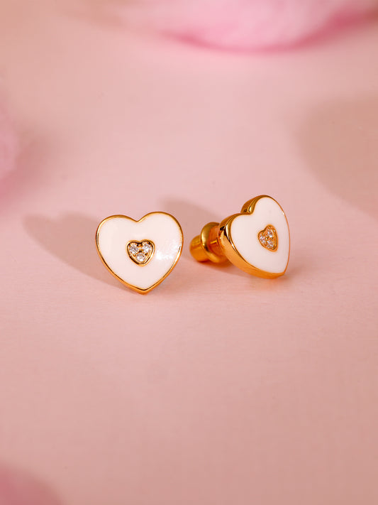Golden White Heartie Kids Studs
