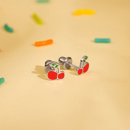 Silver Cherry Kids Studs