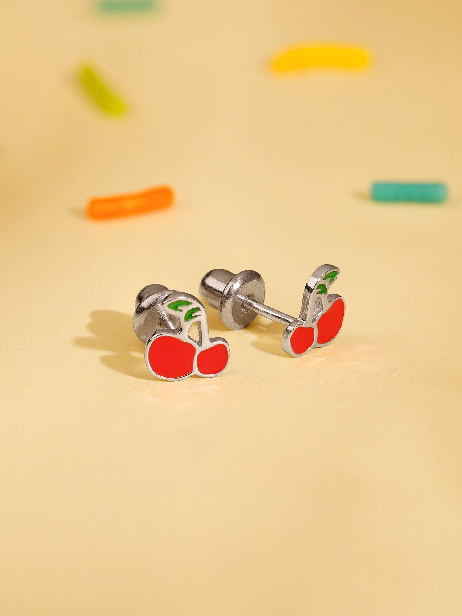 Silver Cherry Kids Studs