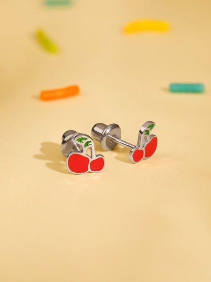 Silver Cherry Kids Studs