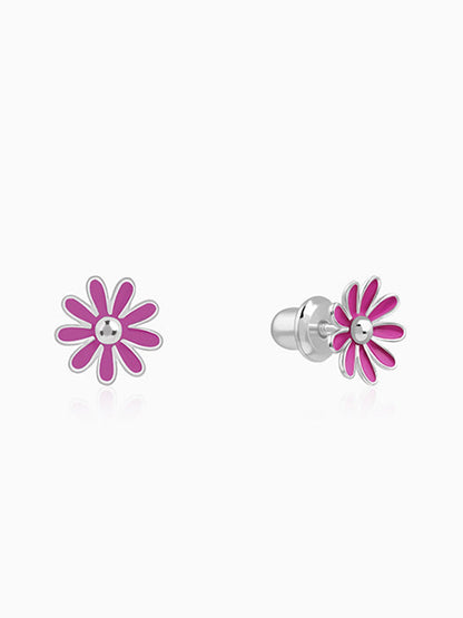 Silver Purple Daisy Kids Studs