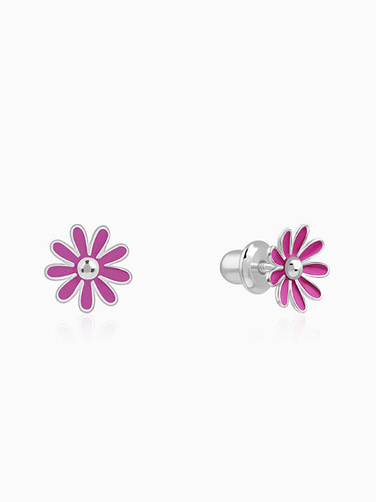 Silver Purple Daisy Kids Studs