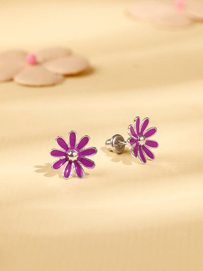 Silver Purple Daisy Kids Studs