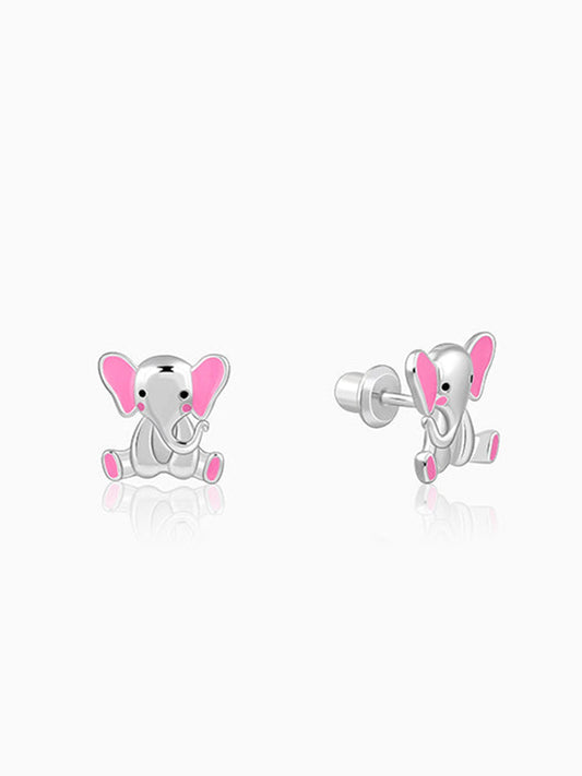 Silver Cute Elephant Kids Studs